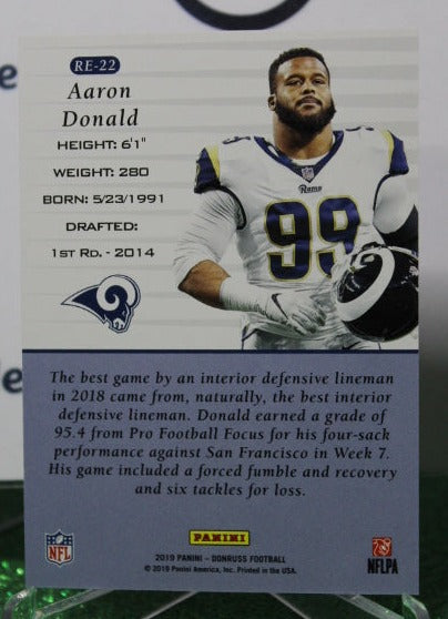 2019 PANINI DONRUSS ARRON DONALD # RE-22 NFL LOS ANGELES RAMS GRIDIRON CARD