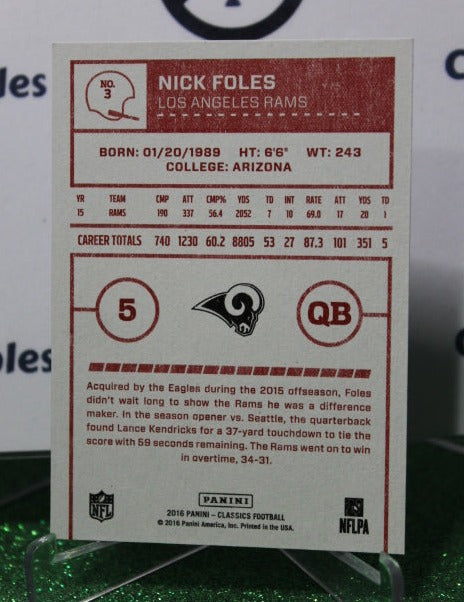 2016 PANINI CLASSICS NICK FOLES # 3 RED BACK NFL LOS ANGELES RAMS GRIDIRON CARD