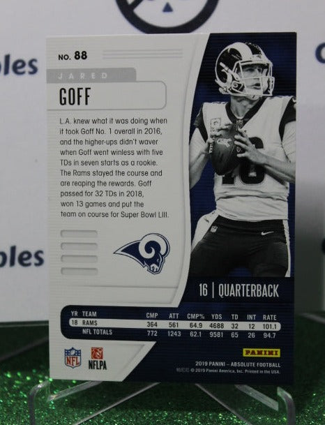 2019 PANINI ABSOLUTE JARED GOFF # 88 NFL LOS ANGELES RAMS GRIDIRON CARD