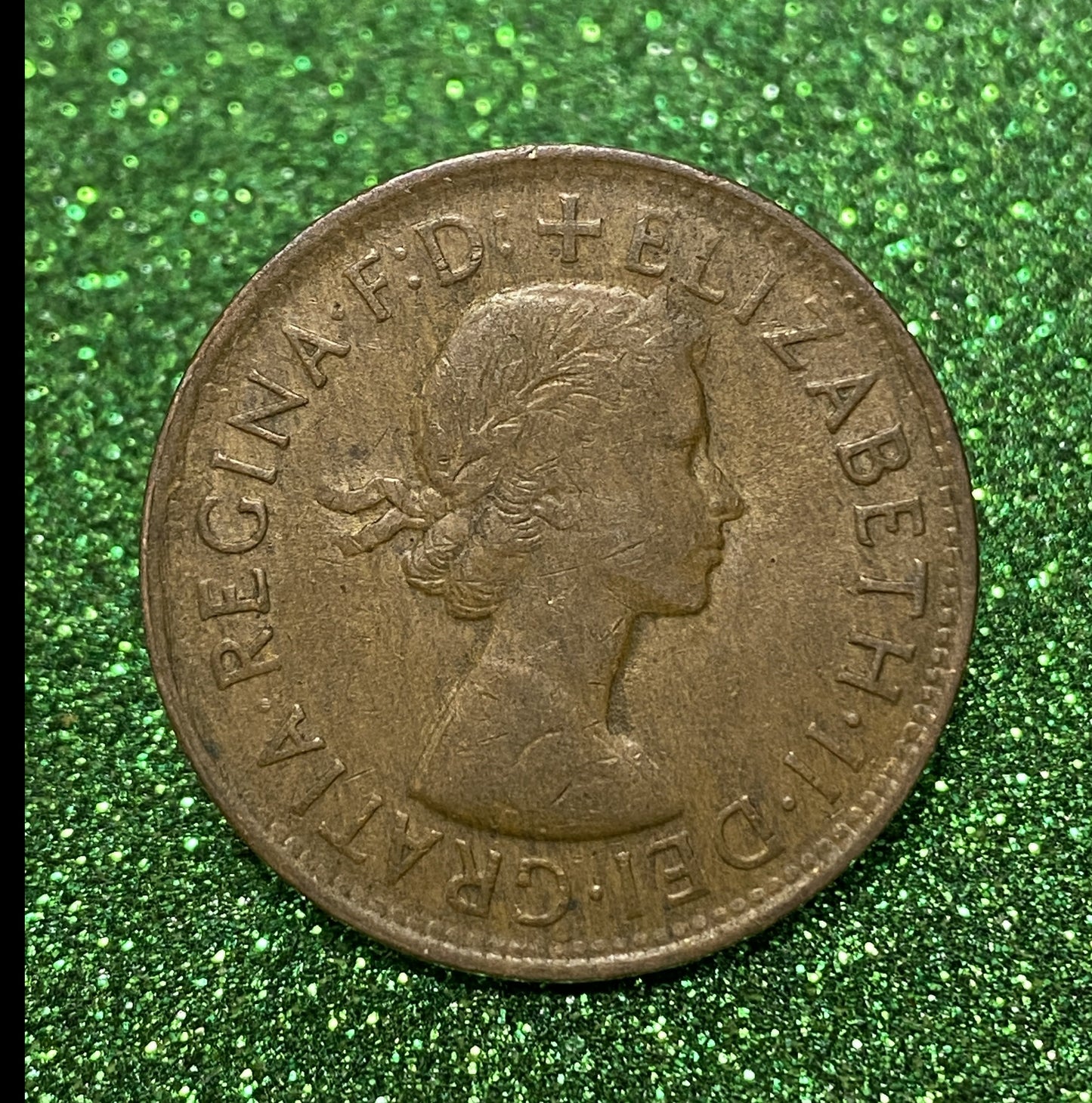 Australian 1 Cent LARGE PENNY COIN 1958 Queen Elizabeth VG/F CONDITION