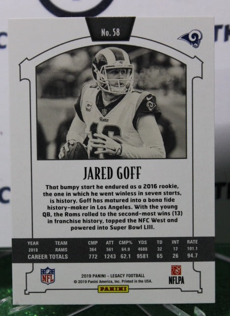 2019 PANINI LEGACY JARED GOFF # 58 NFL LOS ANGELES RAMS GRIDIRON CARD
