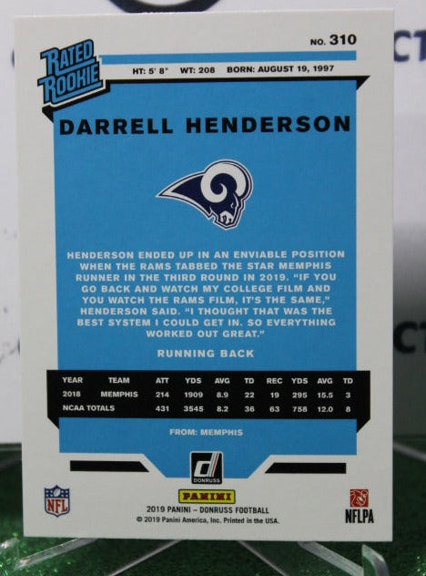 2019 PANINI DONRUSS DARRELL HENDERSON # 310 ROOKIE NFL LOS ANGELES RAMS GRIDIRON CARD