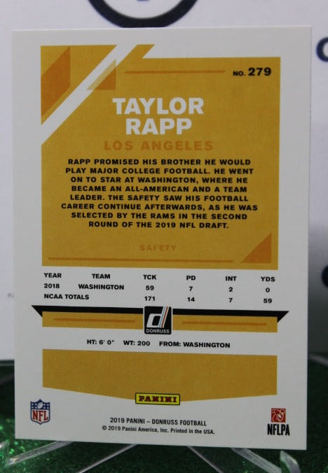 2019 PANINI DONRUSS TAYLOR RAPP #279 ROOKIE NFL LOS ANGELES RAMS GRIDIRON CARD