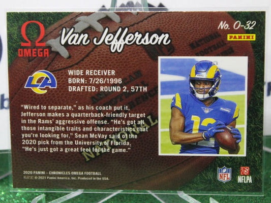 2020 PANINI CHRONICLES OMEGA VAN JEFFERSON # O-32 ROOKIE NFL LOS ANGELES RAMS GRIDIRON CARD