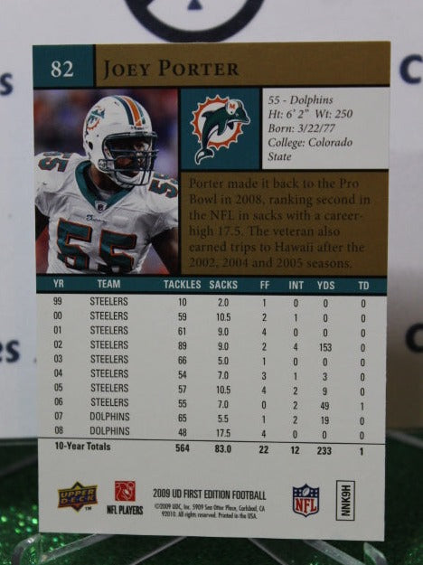 2009 UPPER DECK JOEY PORTER # 82 GOLD NFL MIAMI DOLPHINS GRIDIRON CARD