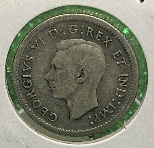 CANADIAN 1938 DIME 10 CENTS SILVER COIN KING GEORGE VI (G / VG)