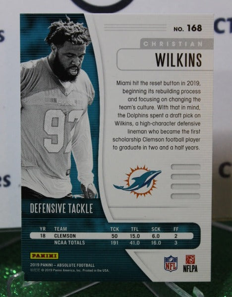 2019 PANINI ABSOLUTE CHRISTIAN WILKINS # 168 ROOKIE NFL MIAMI DOLPHINS GRIDIRON CARD