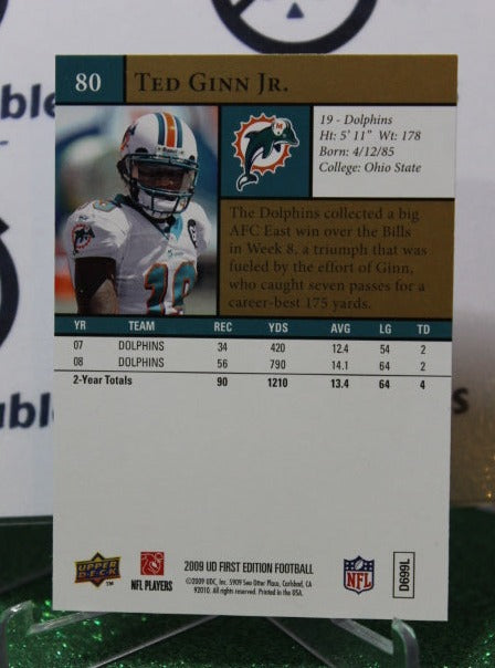 2009 UPPER DECK TED GINN JR. # 80 GOLD NFL MIAMI DOLPHINS GRIDIRON CARD