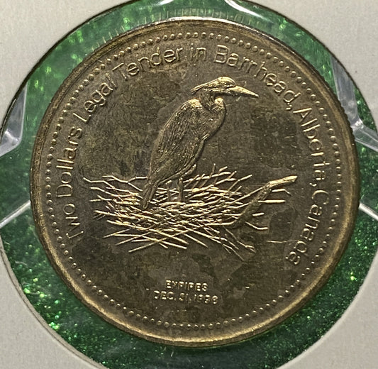 BARRHEAD ALBERTA TWO BUCKS TOKEN SOUVENIR CANADIAN COIN VF/UNC 1998