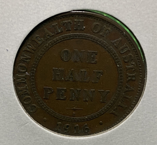 Australian HALF PENNY COIN 1916 KING GEORGE V ( VG/F ) CONDITION