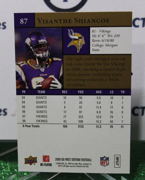 2009 UPPER DECK VISANTHE SHIANCOE # 87 GOLD NFL MINNESOTA VIKINGS GRIDIRON CARD