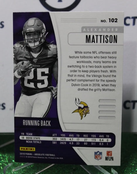 2019 PANINI ABSOLUTE ALEXANDER MATTISON # 102 ROOKIE NFL MINNESOTA VIKINGS GRIDIRON CARD