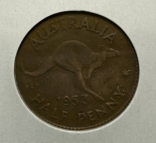 Australian HALF PENNY COIN 1953 Queen Elizabeth VG/F CONDITION