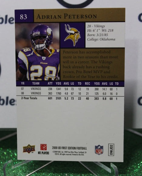 2009 UPPER DECK ADRIAN PETERSON # 83 GOLD NFL MINNESOTA VIKINGS GRIDIRON CARD
