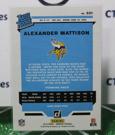 2019 PANINI DONRUSS ALEXANDER MATTISON # 331 RATED ROOKIE CANVAS PRIZM GREEN NFL MINNESOTA VIKINGS GRIDIRON CARD