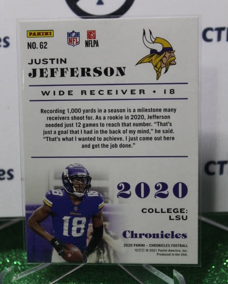 2020 PANINI CHRONICLES JUSTIN JEFFERSON # 62 ROOKIE NFL MINNESOTA VIKINGS GRIDIRON CARD