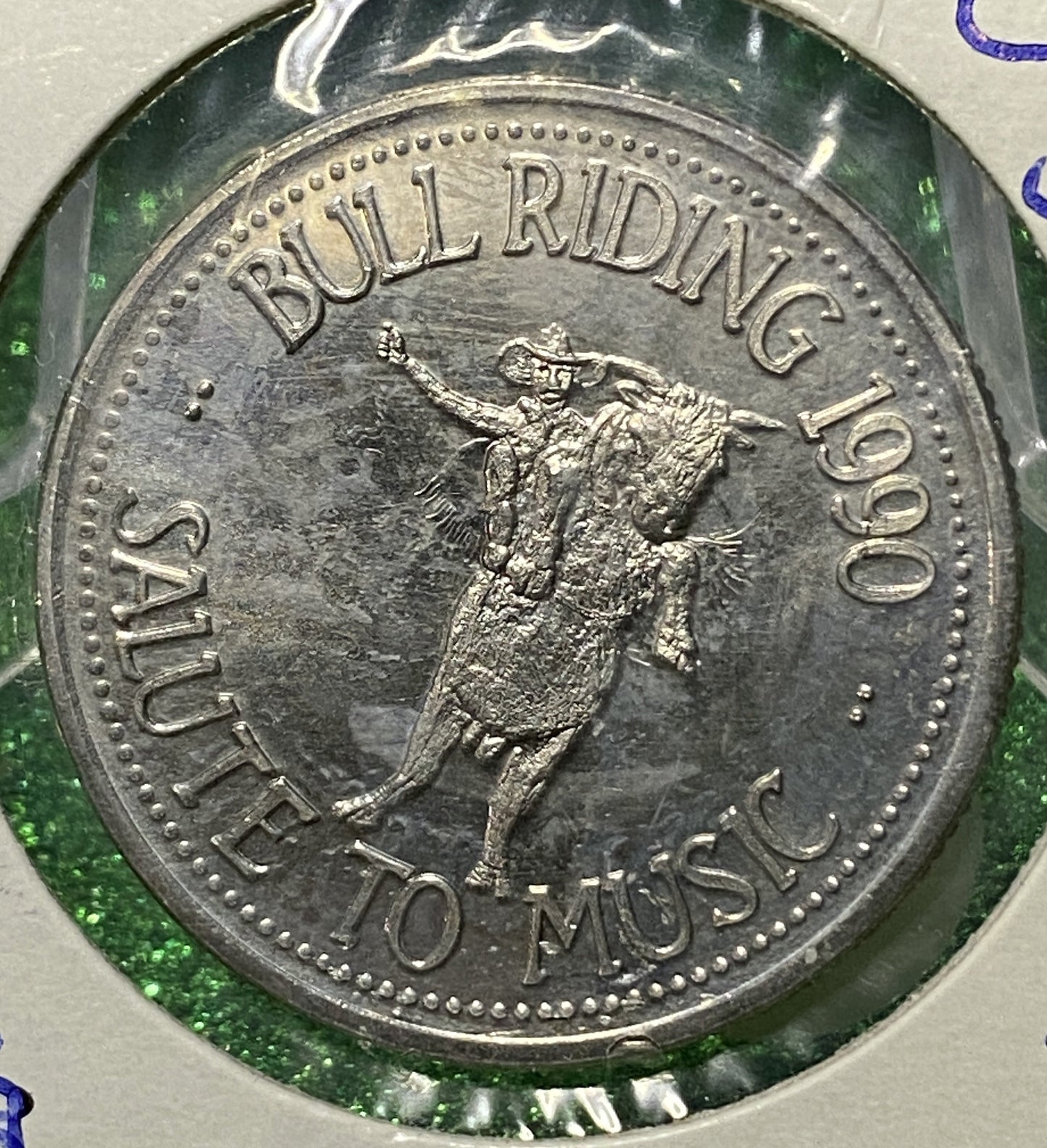 CANADIAN SOUVENIR DOLLAR TOKEN COIN CALGARY STAMPEDE ALBERTA BULL RIDING 1990 (AU/UNC)