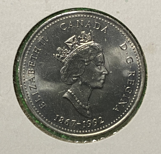 CANADIAN 1992 BRITISH COLUMBIA Queen Elizabeth II 25 CENTS QUARTER COIN AU / UNC CONDITION