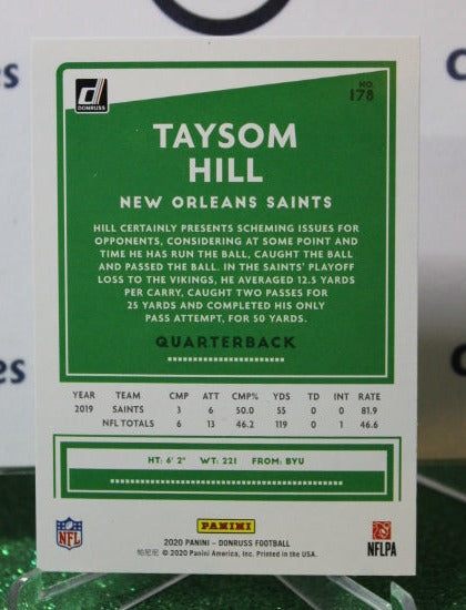 2020 PANINI DONRUSS TAYSON HILL # 178 NFL NEW ORLEANS SAINTS GRIDIRON CARD