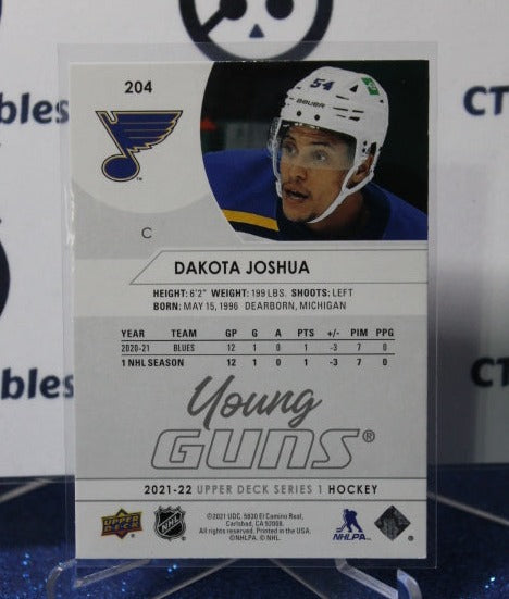 2021-22 UPPER DECK DAKOTA JOSHUA # 204 YOUNG GUNS ROOKIE ST. LOUIS BLUES HOCKEY CARD