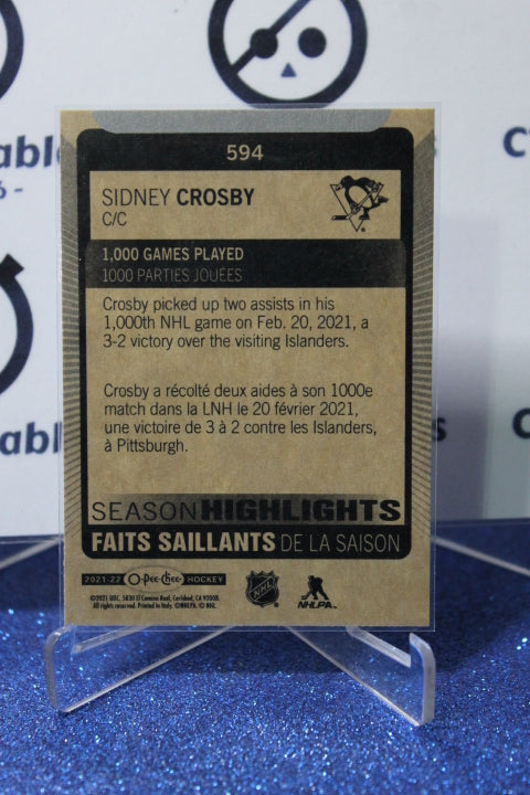 2021-22 O-PEE-CHEE SIDNEY CROSBY # 594 SEASON HIGHLIGHTS PITTSBURGH PENGUINS NHL HOCKEY CARD