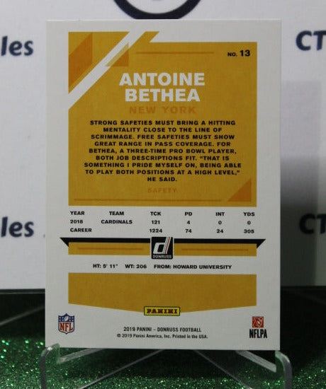 2019 PANINI DONRUS ANTOINE BETHEA # 13 NFL NEW YORK GIANTS GRIDIRON CARD