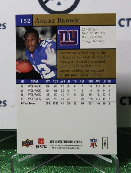 2009 UPPER DECK ANDRE BROWN # 152 GOLD NFL NEW YORK GIANTS GRIDIRON CARD