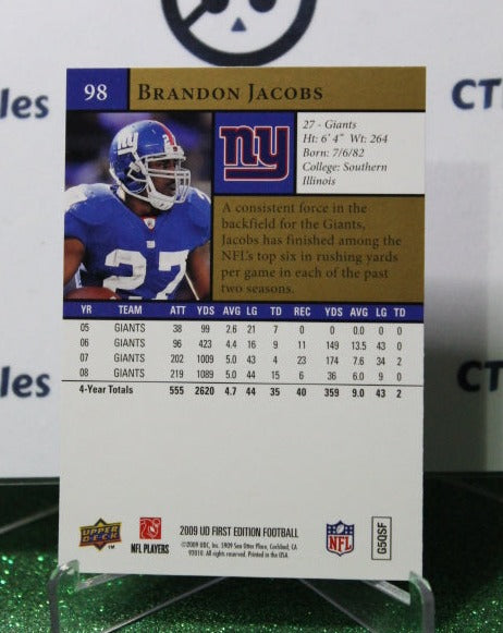 2009 UPPER DECK BRANDON JACOBS # 98 GOLD NFL NEW YORK GIANTS GRIDIRON CARD