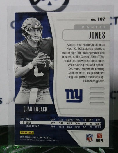 2019 PANINI ABSOLUTE DANIEL JONES # 107 ROOKIE NFL NEW YORK GIANTS GRIDIRON CARD