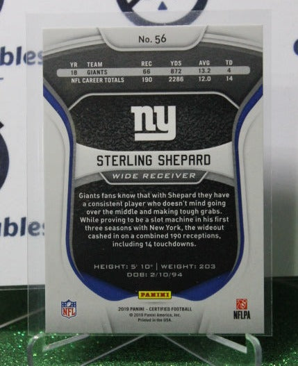 2019 PANINI CERTIFIED STERLING SHEPARD # 56 NFL NEW YORK GIANTS GRIDIRON CARD