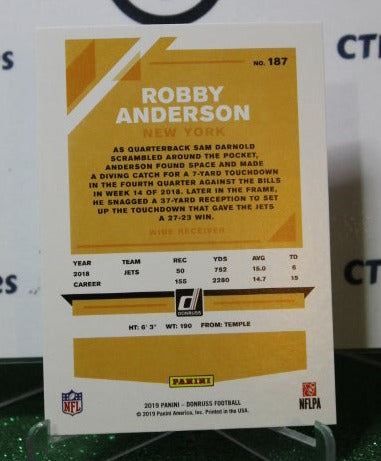 2019 PANINI DONRUSS ROBBY ANDERSON # 187 NFL NEW YORK JETS GRIDIRON CARD