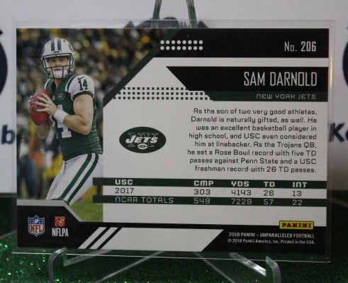 2018 PANINI UNPARALLELED SAM DARNOLD # 206 ROOKIE NFL NEW YORK JETS GRIDIRON CARD