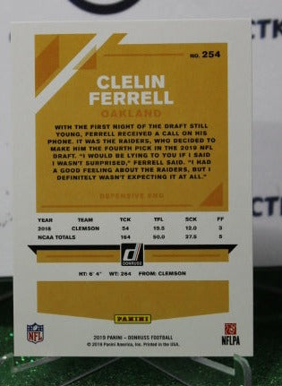 2019 PANINI DONRUSS CLELIN FERRELL # 254 ROOKIE NFL OAKLAND RAIDERS GRIDIRON CARD