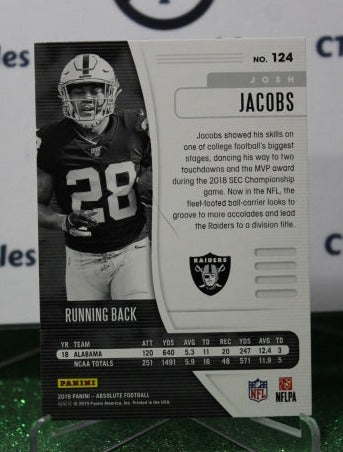 2019 PANINI ABSOLUTE JOSH JACOBS # 124 ROOKIE GREEN NFL OAKLAND RAIDERS GRIDIRON CARD
