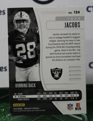 2019 PANINI ABSOLUTE JOSH JACOBS # 124 ROOKIE NFL OAKLAND RAIDERS GRIDIRON CARD