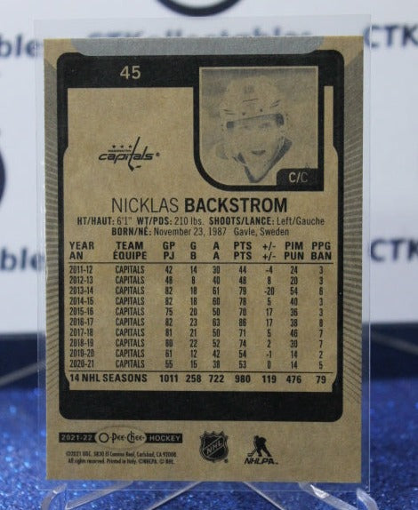 2021-22 O-PEE-CHEE NICKLAS BACKSTROM # 45 WASHINGTON CAPITALS NHL HOCKEY CARD