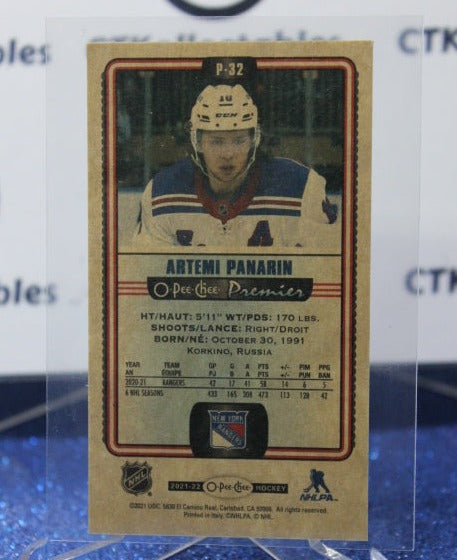 2021-22 O-PEE-CHEE PREMIER ARTEMI PANARIN # P-32 TALLBOYS NEW YORK RANGERS NHL HOCKEY CARD