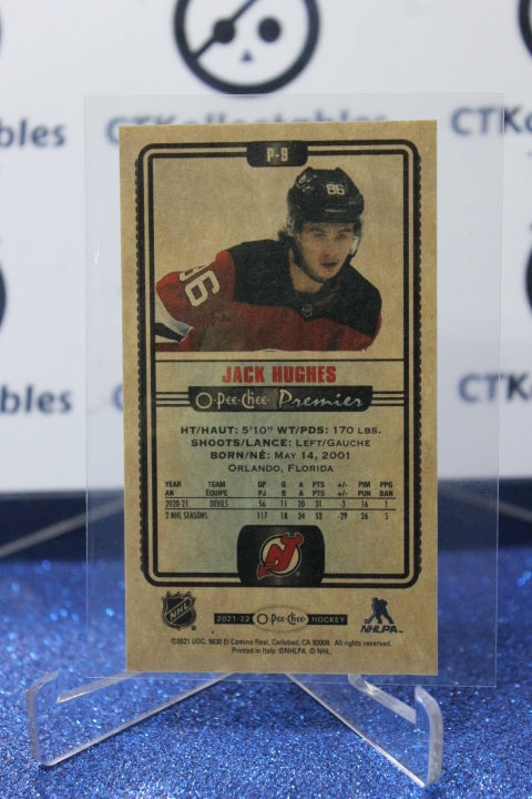 2021-22 O-PEE CHEE PREMIER JACK HUGHES # P-9 TALLBOYS NEW JERSEY DEVILS NHL HOCKEY TRADING CARD