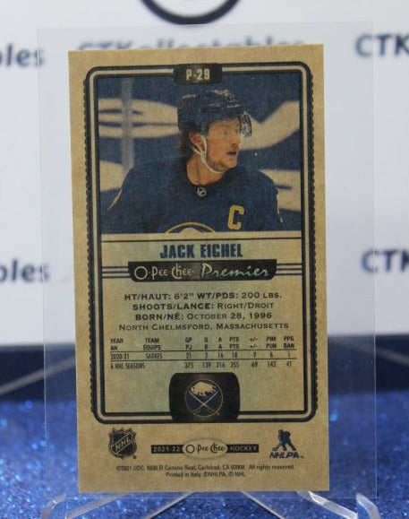 2021-22 O-PEE CHEE PREMIER JACK EICHEL # P-29 TALLBOYS BUFFALO SABRES NHL HOCKEY TRADING CARD