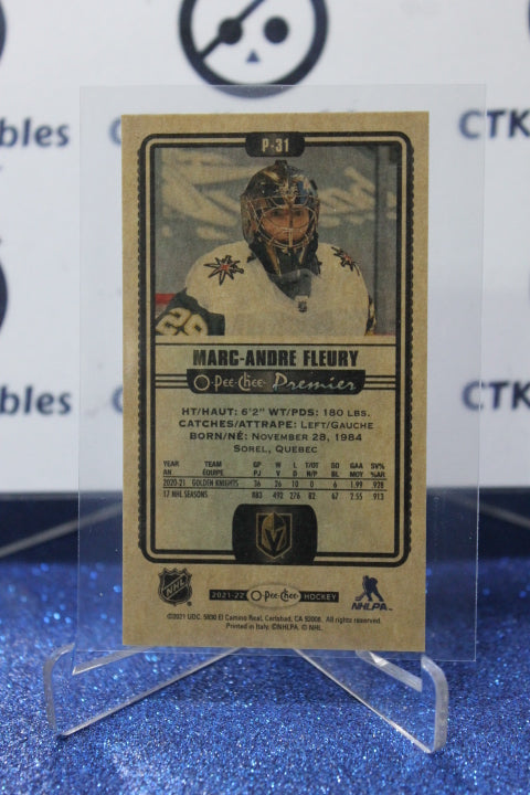 2021-22 O-PEE-CHEE PREMIER MARC-ANDRE FLEURY # P-31 TALLBOYS GOALTENDER NHL GOLDEN KNIGHTS HOCKEY CARD