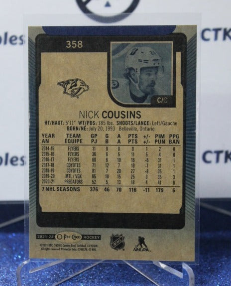 2021-22 O-PEE-CHEE NICK COUSINS # 358 BLUE PARALLEL NASHVILLE PREDATORS NHL HOCKEY TRADING CARD