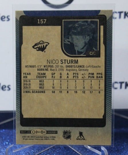 2021-22 O-PEE-CHEE NICO STURM # 157 BLUE PARALLEL MINNESOTA WILD NHL HOCKEY CARD
