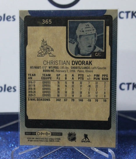 2021-22 O-PEE-CHEE CHRISTIAN DVORAK # 365 BLUE PARALLEL ARIZONA COYOTES NHL HOCKEY TRADING CARD