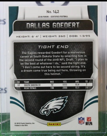 2018 PANINI CERTIFIED DALLES GOEDERT # 142 RED ROOKIE 15/99 NFL PHILADELPHIA EAGLES GRIDIRON CARD