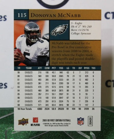 2009 UPPER DECK DONOVAN McNABB # 115 GOLD NFL PHILADELPHIA EAGLES GRIDIRON CARD