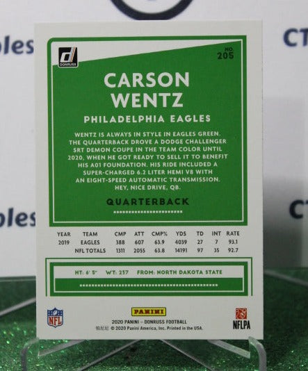 2020 PANINI DONRUSS CARSON WENTZ # 205 NFL PHILADELPHIA EAGLES GRIDIRON CARD