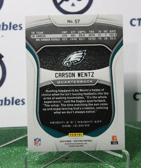 2019 PANINI CERTIFIED CARSON WENTZ # 57 NFL PHILADELPHIA EAGLES GRIDIRON CARD