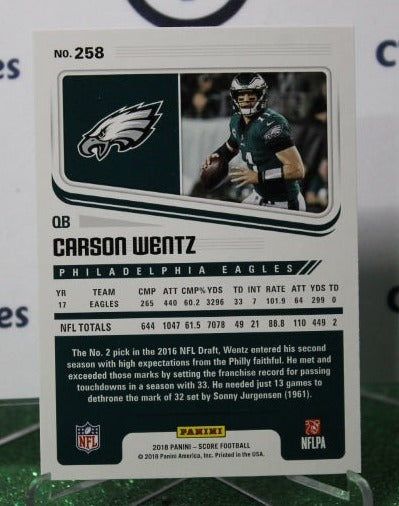 2018 PANINI SCORE CARSON WENTZ # 258 NFL PHILADELPHIA EAGLES GRIDIRON CARD