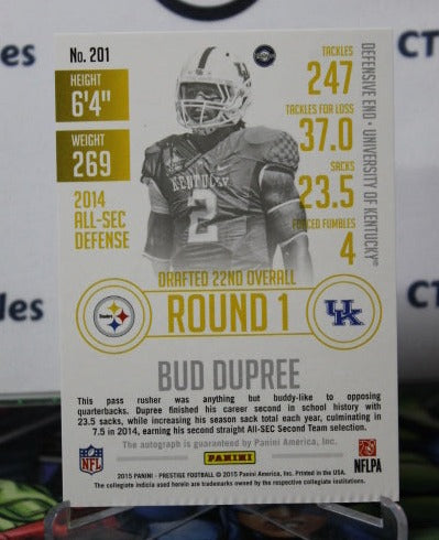 2015 PANINI PRESTIGE BUD DUPREE # 201 AUTO ROOKIE ERROR POOR MACHINE CUT BOTTOM NFL PITTSBURGH STEELERS GRIDIRON CARD