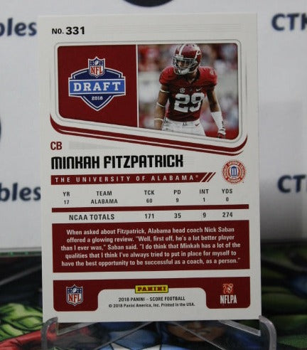 2018 PANINI SCORE MINKAH FITZPATRICK # 331 DRAFT ROOKIE NFL PITTSBURGH STEELERS GRIDIRON CARD